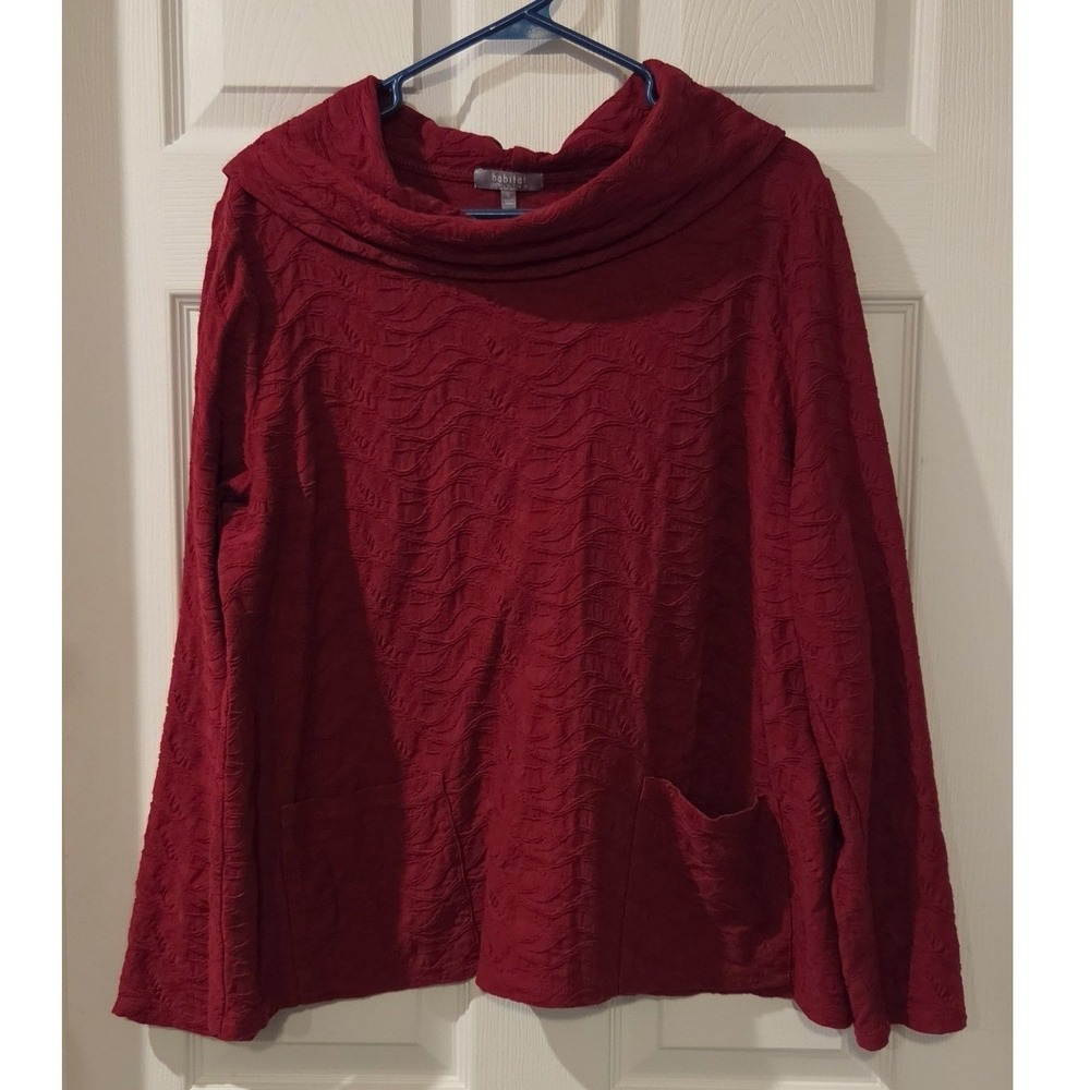 Habitat Textured Cotton Cowl Neck Top XL Red‎ Lagenlook Pocket Tunic Pullover